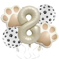 Detail of giant cream number 8 foil balloon with dog paw print balloons for birthdays - Number 8 Set