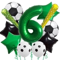 Macro detail of football theme birthday balloon set featuring green number 6 and star shapes - Football Theme Set 6 (Number 6)