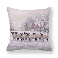 Federa natalizia con pittura a olio di pecore in tessuto pelle di pesca per l'inverno - Pecora Dal Muso Nero Inverno / 45x45cm