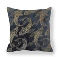 Close-up of golden koi fish print on navy blue peach skin fabric pillow cover - 18x18 Inch / Navy Blue Gold Koi Vintage (9)