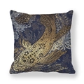 Detail of Nordic blue peach skin pillowcase with golden koi fish and chrysanthemum print - 18x18 Inch / Blue Gold Japanese Koi Chrysanthemum (10)