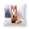 Dettaglio del copricuscino in pelle di pesca con volpe rossa ad acquerello e neve - 45x45cm / Stile Volpe Artica (16)