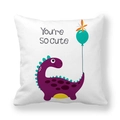 Detail of peach skin pillowcase featuring a purple dinosaur and You're SO CUTE text - 18x18 Inch / You're So Cute Dinosaur Style (23)