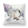 Dettaglio della federa in pelle di pesca con motivo di uccello ad acquerello e neve - 45x45cm / Stile Uccello Dinamico Sognante (20)