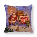 Weihnachtsmann-Kissenbezug aus Pfirsichhaut-Samt mit Ölgemälde-Schlittenmotiv - Weihnachtshütte mit Goldenem Hund (25)