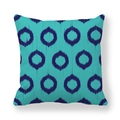 Teal and navy blue ikat geometric pattern throw pillow case in soft peach skin fabric - Cyan Blue Deep Blue Pattern (17)