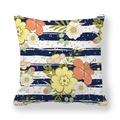 Floral peach skin pillowcase with navy stripes and vibrant orange flower patterns - Artistic Floral Blue White Texture Stripes (9)