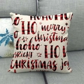 Funda de cojín navideña a cuadros con texto Merry Christmas sobre tela de lino - 45x45 cm / Letras Artísticas HOHOHO Beige (25)