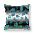 Close-up of peach skin pillowcase with black stripes and green tropical leaves - Tropical Green Leaves B&W Horizontal Stripes (12)
