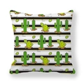 Close-up of striped peach skin pillowcase featuring cute cartoon cactus patterns - Cartoon Cactus Multicolor Mixed Stripes (15)
