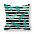 Detail of tropical palm leaves on black and white striped peach skin pillowcase - Nordic Palm Leaves B&W Horizontal Stripes (16)