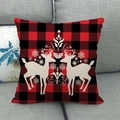 Federa per cuscino natalizia a quadri rossi e neri con motivo di renna bianca - Stile Renna a Quadri e Albero Astratto (23) / 45x45cm