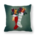Dark green Christmas pillowcase featuring festive stockings and holly berry patterns - Dark Green Background Sock and Holly Style (17)