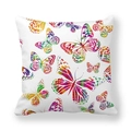 Détail d'imprimés de papillons colorés avec motifs mosaïques sur taie d'oreiller blanche - Papillon Géométrique Pleine Couleur (9) / 45x45 cm