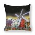 Christmas peach skin pillowcase with colorful European windmill and starry night sky - 45x45cm / Windmill Night Sky Style (5)