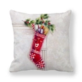 Christmas stocking and pine branch pattern printed on square peach skin pillowcase - Red Gift-Filled Christmas Sock Style (18)