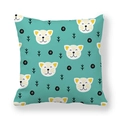 Dikke kussensloop met schattige cartoon katten en boompatronen op blauwe stof - Groenblauw Wit Kat Patroon (1)
