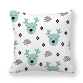 Kussensloop met cartoon rendier en sneeuwvlok in Scandinavische stijl op wit decor - Wit Muntgroen Rendier Patroon (3)
