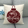 Linen Christmas pillow cover with red buffalo plaid bauble and Merry Christmas text - Beige - Plaid Ball Merry Christmas (Style 11)
