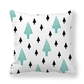 Close-up of peach skin fabric pillowcase with teal and black Nordic pine tree pattern - 18x18 Inch / White Abstract Pine Tree Pattern (8)