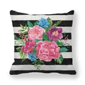 Federa in pelle di pesca a righe con stampa floreale colorata e design moderno - Fiori Colorati Dipinti a Mano Righe Orizzontali B/N (1)