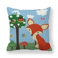 Cartoon Fuchs und Eule Waldthema quadratischer Kissenbezug mit blauen Punkten - Blau Gepunkteter Fuchs (3) / Standard Quadratisch