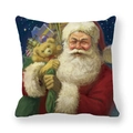 Weihnachts-Kissenbezug aus Pfirsichhautgewebe mit klassischem Weihnachtsmann-Motiv - Weihnachtsmann mit Teddybär unter Sternen (2)