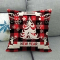 Federa natalizia a quadri con stampa di renne per la decorazione della casa delle feste - Stile Albero di Capodanno e Silhouette di Cervo (25) / 45x45cm