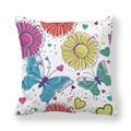 Housse de coussin carrée en peau de pêche avec motifs de papillons et fleurs de marguerite - Papillon Marguerite Peint (2) / 45x45 cm