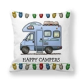 Detalle del estampado de caravana Happy Campers en funda de cojín suave de piel de melocotón - Autocaravana de Dibujos Animados Azul Claro(15)