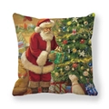 Kissenbezug aus Pfirsichhaut mit Vintage-Weihnachtsmann und Welpen-Weihnachtsmotiv - Weihnachtsmann am Baum mit weißem Hund (3)