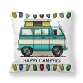 Detalle de funda de cojín de piel de melocotón con ilustración de caravana Happy Campers - Vehículo de Vida de Camping Retro(20)
