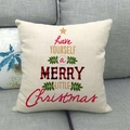Linen Christmas pillow cover with festive tree text design on a gray sofa - 18x18 Inch / Beige Christmas Word Tree Blessing (24)