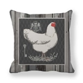 Macro detail of thicken peach skin fabric cushion cover with vintage chicken print - 45x45cm / White Hen Honeycomb Key Style (5)
