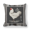 Detail view of farmhouse pillow cover with white rooster print and vintage wood texture - 45x45cm / Rooster Wood Grain Wire Mesh Crest Style (6)