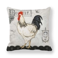 Detail of poultry rooster print on thick peach skin fabric square pillowcase - 45x45cm / Rooster Black Lace Edge Print Style (7)