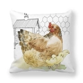 Detailed close-up of watercolor chicken and chicks print on thick peach skin pillowcase - 45x45cm / Watercolor Hen Chicks Pastoral Style (9)