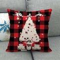 Fodera per cuscino natalizio a quadri rossi e neri con motivo albero bianco - Stile Albero di Natale con Cuore e Regali (26) / 45x45cm