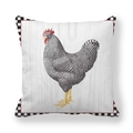 Macro detail of rooster pillow cover with farmhouse checkered border and wood grain print - 45x45cm / Striped Rooster Gray Wood Checkered Style (15)