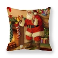 Quadratischer Kissenbezug mit Weihnachtsmann-Motiv und Geschenksack im Ölgemälde-Stil - Weihnachtsmann mit großem Geschenksack (4)