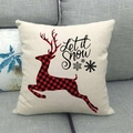 Christmas linen pillow cover with red buffalo plaid reindeer and Let it Snow print - 18x18 Inch / Beige Plaid Reindeer Let It Snow (20)