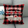 Christmas red buffalo plaid cushion cover with farm fresh truck design on grey sofa - Red Black Plaid - Truck Christmas Trees (Style 14)