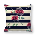 Federa in pelle di pesca con strisce bianche e nere e motivo floreale con rose rosse - Rosa Rosso Scuro Righe Orizzontali B/N (4)