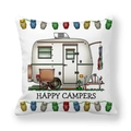 Funda de cojín cuadrada blanca de piel de melocotón con diseño de caravana de dibujos - Remolque Beige Vintage(3)