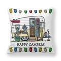 Funda de cojín de piel de melocotón con caravana vintage y lema Happy Campers - Autocaravana Pastoral Fresca(4)