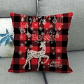 Red and black buffalo plaid Christmas reindeer pillow cover on a gray sofa - 18x18 Inch / Red Black Plaid White Reindeer Pattern (1)