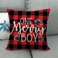 British red and black buffalo plaid Christmas pillowcase featuring One Merry Boy print - Red Black Plaid - One Merry Boy (Style 15)