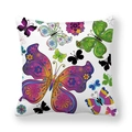 Housse de coussin carrée blanche en peau de pêche avec motifs colorés de papillons et fleurs - Papillon Dégradé Violet (4) / 45x45 cm