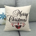 Linen Christmas pillow case with black Merry Christmas text and red buffalo plaid accents - 18x18 Inch / Beige Merry Christmas Script (2)