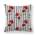 Square peach skin pillowcase with black white stripes and red rose floral pattern - Pastoral Red Roses B&W Vertical Stripes (6)